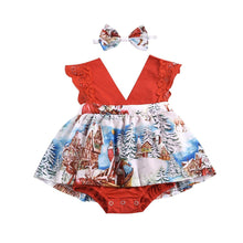 Load image into Gallery viewer, 2pcs 0-24M Christmas Newborn Baby Girls Romper Dress+ Headband Santa Print Jumpsuits Outfit Unique Design
