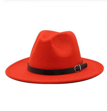 Load image into Gallery viewer, Vintage Winter Autumn Woolen Women Men Belt Buckle Fedora Hat Classic Wide Brim Floppy Hat Retro Warm Top Hat Vintage Cap Women Fedoras Durable Hat