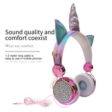 Load image into Gallery viewer, Cute Unicorn Headphones 3D Stereo Music Kids Headphones With Microphone Girls Cell Phone Children's Wired Headset Gamer Gift