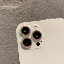 Load image into Gallery viewer, Camera Lense Protection Glass Large Glitter Stone Camera Protector For iPhone 13 Mini 14 Pro Max luxury Glitter Diamand Camera Lens Protectors Camera Metal Ring Glass For iPhone 11 Protective Cap