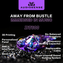 Load image into Gallery viewer, AUDIOSENSE DT600 HiFi Stereo 6BA IEMs with Detachable MMCX Cable 3D Printing Resin Shell Away from Bustle Immersed in Music