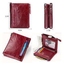 将图片加载到图库查看器,Fashion Genuine Leather Women Wallet Bi-fold Wallets Red ID Card Holder Coin Purse With Double Zipper Small Women's Purse 2022