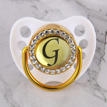 Load image into Gallery viewer, Luxury Glam Crystal White Bling Pacifier 26 Initial Letters Available Handmade Rhinestones Baby Pacifier For Baby