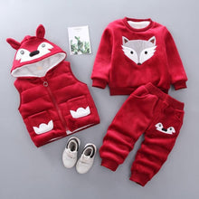 Load image into Gallery viewer, Modern Fashion Cotton Thick Warm Casual Hooded Sweater Cartoon Cute Bear Three-piece Suit For Baby Boy & Girl
