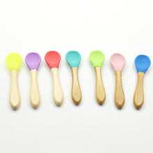将图片加载到图库查看器,2PCS Bamboo Training Spoons Organic Soft Baby Feeding Silicone Tip Spoon Scoop Easy Grip Handle Toddlers Infant Gifts For Parents And Baby Boys Or Girls