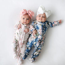 将图片加载到图库查看器,Modern Interesting Luxury Floral Newborn Baby Girl Clothes Infant Baby Girl Footed Full Sleeve Outfit Romper Jumpsuit With Big Bow In Modern Design