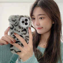 Load image into Gallery viewer, Fashion Fluffy Plush Leopard Camera Protection Phone Case For iphone 13 11 12 Pro MAX X XS XR Winter Warm Girl Soft and Comfortable Case Unique Design Soft Cover
