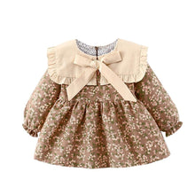 将图片加载到图库查看器,Modern Retro Girl Dress For Winter Newborn Infant Dress Fashion Cute Cotton Floral Bow baby Party Dress