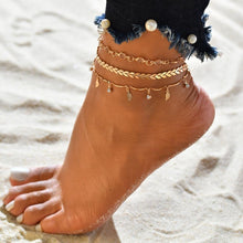 Load image into Gallery viewer, Gold Metal Shell Coconut Tree Female Anklets Barefoot Sandals Foot Summer Double Layers Foot Bracelets Leg Jewelry
