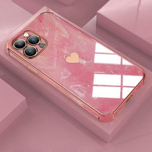 Load image into Gallery viewer, Luxury Shockproof Soft Case For iPhone 13 12 11 Pro Max XS XR X R 8 7 Plus iPhone12 12Pro iPhone11 Marble Texture Covers Luxury Love Phone Case Cute Side Small Heart Pattern Soft Shockproof Full Lens Case for iPhone