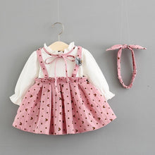 将图片加载到图库查看器,Modern New Baby Girl Dress Cotton Print Bow Princess Dress With Baby Headbands 2pcs Clothes Set With Bow