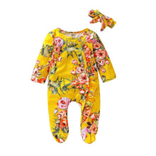 将图片加载到图库查看器,Modern Interesting Luxury Floral Newborn Baby Girl Clothes Infant Baby Girl Footed Full Sleeve Outfit Romper Jumpsuit With Big Bow In Modern Design