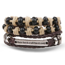 Load image into Gallery viewer, Vintage Black Bead Bracelets For Men Fashion Hollow Triangle Leather Bracelet & Bangles Multilayer Wide Wrap Jewelry For Men and Women