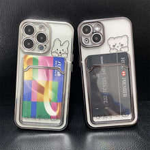 将图片加载到图库查看器,Ultra-light Transparent Photo Card Pocket Wallet Case For iPhone 13 11 12 14 Pro Max XS XR X 8 7 6S Plus Plating Cute Bear Rabbit Soft Phone Cover Cute Case with Card Holder Soft Cover