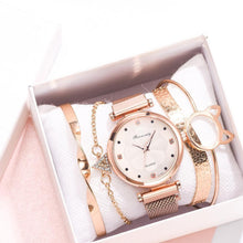 将图片加载到图库查看器,Fashion Set Women Watches Luxury Magnet Buckle Flower Rhinestone Watch Ladies Quartz Wrist Watch WIth Bracelet In Set For Women and Girls