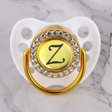 Load image into Gallery viewer, Luxury Glam Crystal White Bling Pacifier 26 Initial Letters Available Handmade Rhinestones Baby Pacifier For Baby