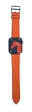 Load image into Gallery viewer, Hermes Apple Watch Series 7 GPS/ Cellular 45 mm - Stainless Steel Case - Orange Faux Leather Watch Band