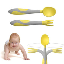 Load image into Gallery viewer, New Baby Training Twist Spoon And Fork Silicone Feeding Infant Food Grades Soft Head Children's Cutlery With Storage For Boys And Girls