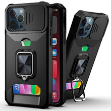 将图片加载到图库查看器,Slide Camera Cover Kickstand Card Wallet Case for iPhone11 X XS 8 Shockproof Protective Phone Case Wallet Case for iPhone With Sliding Camera Case With Kickstand Magnetic Adjustable Ring Holder