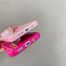 Load image into Gallery viewer, Cute Love Heart Strap Chain Wrist Band Phone Case Bracelet Love-Heart Chain Bracelet Strap Design with Shockproof Soft Back Cover Protective Bumper Case for Women Girls Candy Color Case for iPhone 13 12 11 Pro Soft Cover