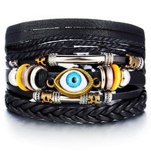 将图片加载到图库查看器,BOHO Tibet Stone Feather Multilayer Leather Bracelet Eye Fish Charms Beads Bracelets For Men Vintage Punk Wrap Wristband Cool Jewelry