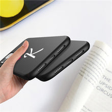 Load image into Gallery viewer, Women Elegant Black Initial Letter A-Z Love Heart Couples Phone Case For iPhone 13 12 Pro Max Mini Luxury Soft Silicone Cover Name Letter Case