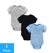 Load image into Gallery viewer, 3PCS Baby Bodysuit Set (0–12M) – Soft Cotton Solid Color Summer Rompers for Boys & Girls