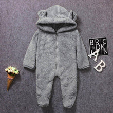 将图片加载到图库查看器,New Winter Trend Warm Newborn Baby Boy Solid Hooded Baby Romper Warm Coat Fleece Jumpsuit Infant Outwear For Boys And Girls