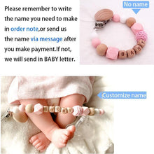 将图片加载到图库查看器,Handmade Personalized Name Silicone Wood Pacifier Clips Safe Teething Chain Baby Teether Clips Holder For Pacifier For Kids