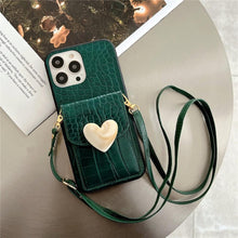 将图片加载到图库查看器,Attractive Luxury Love Black Lanyard Phone Case for iPhone 12 13 Mini 7 8 Plus 11 Pro Max X XS XR Cover Handbag Case with Card Holder Lanyard Adjustable Strap Cover For iPhone