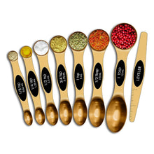 Load image into Gallery viewer, 8-Piece: Double Sided Stackable Copper Magnetic Measuring Spoons Set with Leveler