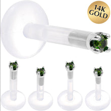 Load image into Gallery viewer, Solid 14K White Gold 1.5mm Genuine Green Diamond Bioplast Push in Labret