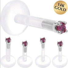 Load image into Gallery viewer, Solid 14K White Gold 1.5mm Genuine Purple Diamond Bioplast Push in Labret
