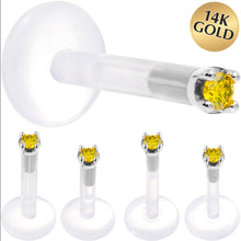 Load image into Gallery viewer, Solid 14K White Gold 1.5mm Genuine Yellow Diamond Bioplast Push in Labret