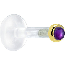 将图片加载到图库查看器,Solid 14K Yellow Gold 2mm Genuine Amethyst Bioplast Push in Labret