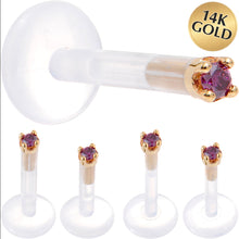 Load image into Gallery viewer, Solid 14K Yellow Gold 1.5mm Genuine Purple Diamond Bioplast Push in Labret