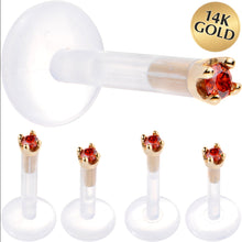 Load image into Gallery viewer, Solid 14K Yellow Gold 1.5mm Genuine Red Diamond Bioplast Push in Labret