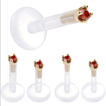 Load image into Gallery viewer, Solid 14K Yellow Gold 1.5mm Genuine Red Diamond Bioplast Push in Labret