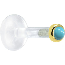 Load image into Gallery viewer, Solid 14K Yellow Gold 2mm Genuine Turquoise Bioplast Push in Labret