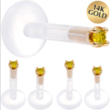 Load image into Gallery viewer, Solid 14K Yellow Gold 1.5mm Genuine Yellow Diamond Bioplast Push in Labret