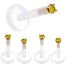 Load image into Gallery viewer, Solid 14K Yellow Gold 1.5mm Genuine Yellow Diamond Bioplast Push in Labret