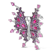 将图片加载到图库查看器,18K White Gold 1.00 Cttw Diamond, Ruby Sapphire, and Amethyst Mixed Gemstone Butterfly Brooch Pin (G-H Color, VS1-VS2 Clarity)