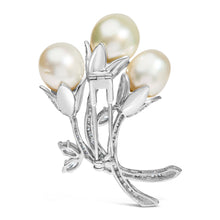 Load image into Gallery viewer, 18K White Gold 2 1/5 Cttw Diamond and South Sea Pearl Floral Brooch Pin (G-H Color, VS1-VS2 Clarity)