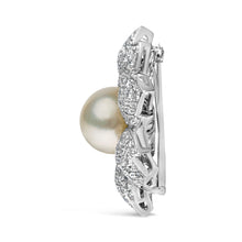 Load image into Gallery viewer, 18K White Gold 2 3/4 Cttw Diamond and 12.5 MM Cultured Freshwater Pearl Floral Brooch Pin (G-H Color, VS1-VS2 Clarity)