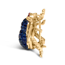 Load image into Gallery viewer, 18K Yellow Gold 3/8 Cttw Diamond and 5 4/5 Cttw Blue Sapphire Bumblebee Brooch Pin (F-G Color, VS2-SI1 Clarity)