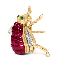 Load image into Gallery viewer, 18K Yellow Gold 3/8 Cttw Diamond and 6 3/4 Cttw Red Ruby Bumblebee Brooch Pin (F-G Color, VS2-SI1 Clarity)