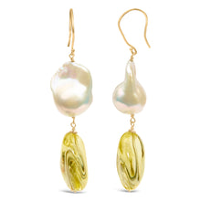 将图片加载到图库查看器,14K Yellow Gold Citrine and Baroque Pearl Drop and Dangle Earrings 1 3/4 Inch Dangle