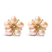 Load image into Gallery viewer, 18K Rose Gold 3/8 Cttw Diamond and Freshwater Pearl Blossom Stud Earrings