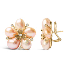 Load image into Gallery viewer, 18K Rose Gold 3/8 Cttw Diamond and Freshwater Pearl Blossom Stud Earrings