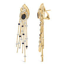 Load image into Gallery viewer, 14K Yellow Gold 1.0 Cttw Diamond and Blue Sapphire Chandelier Earrings
